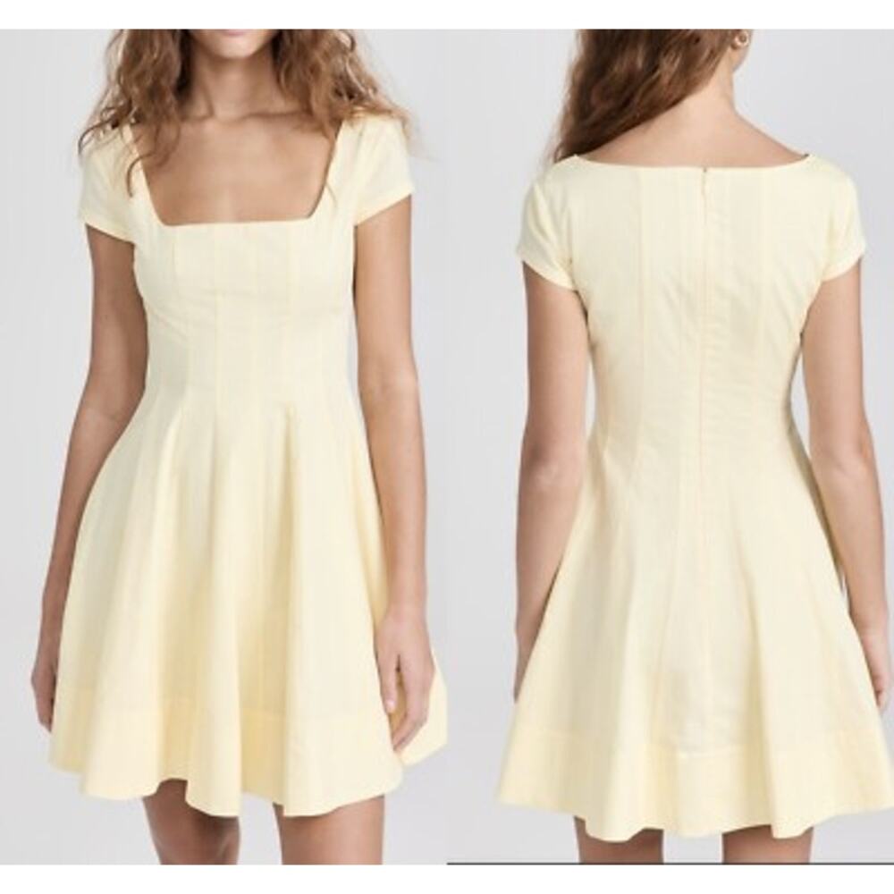 Staud Mini Wells Dress Corset Top Yellow Pastel Cotton Poplin Short Sleeve NWT 6